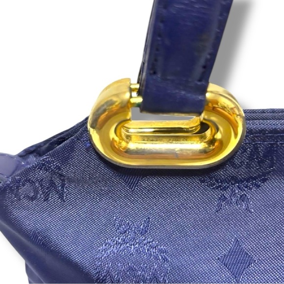 MCM Vintage Blue Jacquard Tote Bag with Gold-Tone Hardware | Made in Germany - Picture 6 of 16
